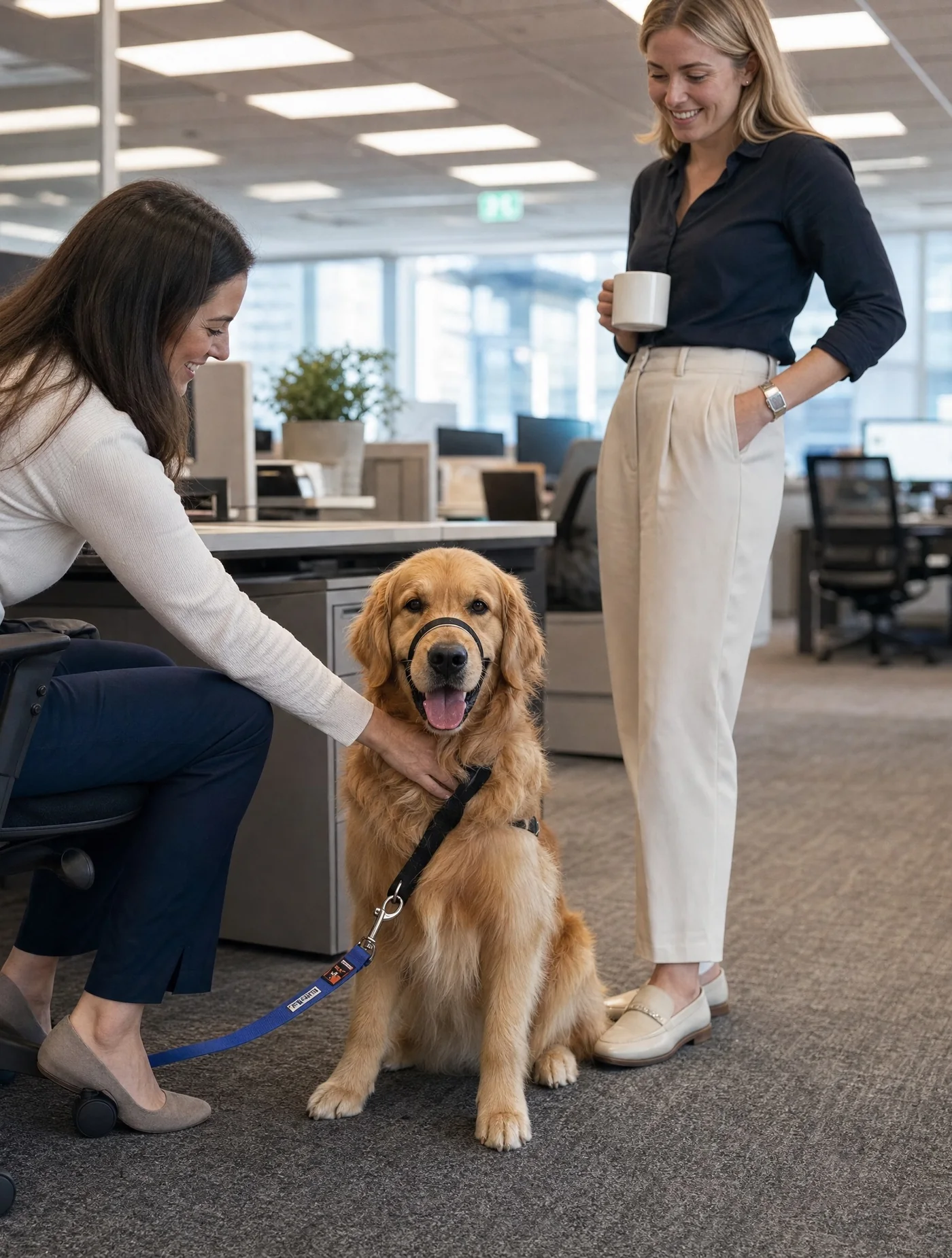 Golden Retriever therapy dog Murphy visiting employees in a Melbourne workplace